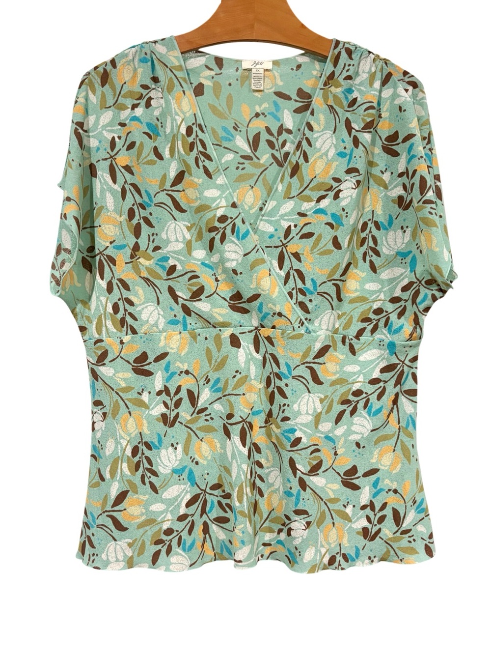 J.Jill Women’s 1X Surplice Blouse Short Flutter Sleeve Green